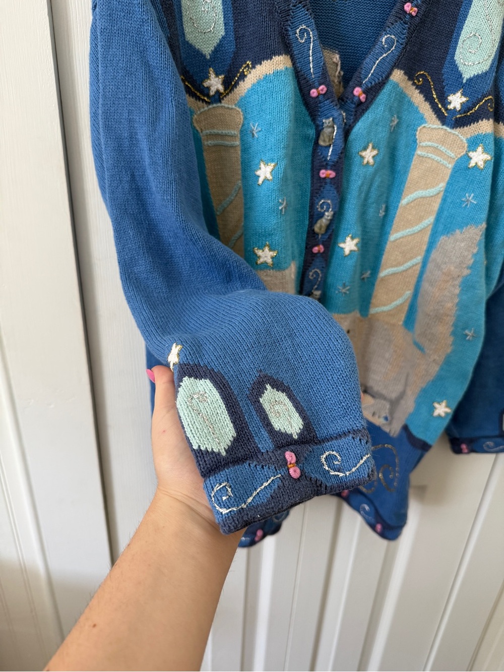 Vintage Storybook Knits Persian Cat Cardigan Sweater - Picture 5 of 7